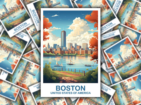 Boston Massachusetts Travel Sticker, Boston Wall Art Sticker, City Skyline Art, Boston Travel Sticker, Boston Travel Sticker | T2NA_MABO2_S