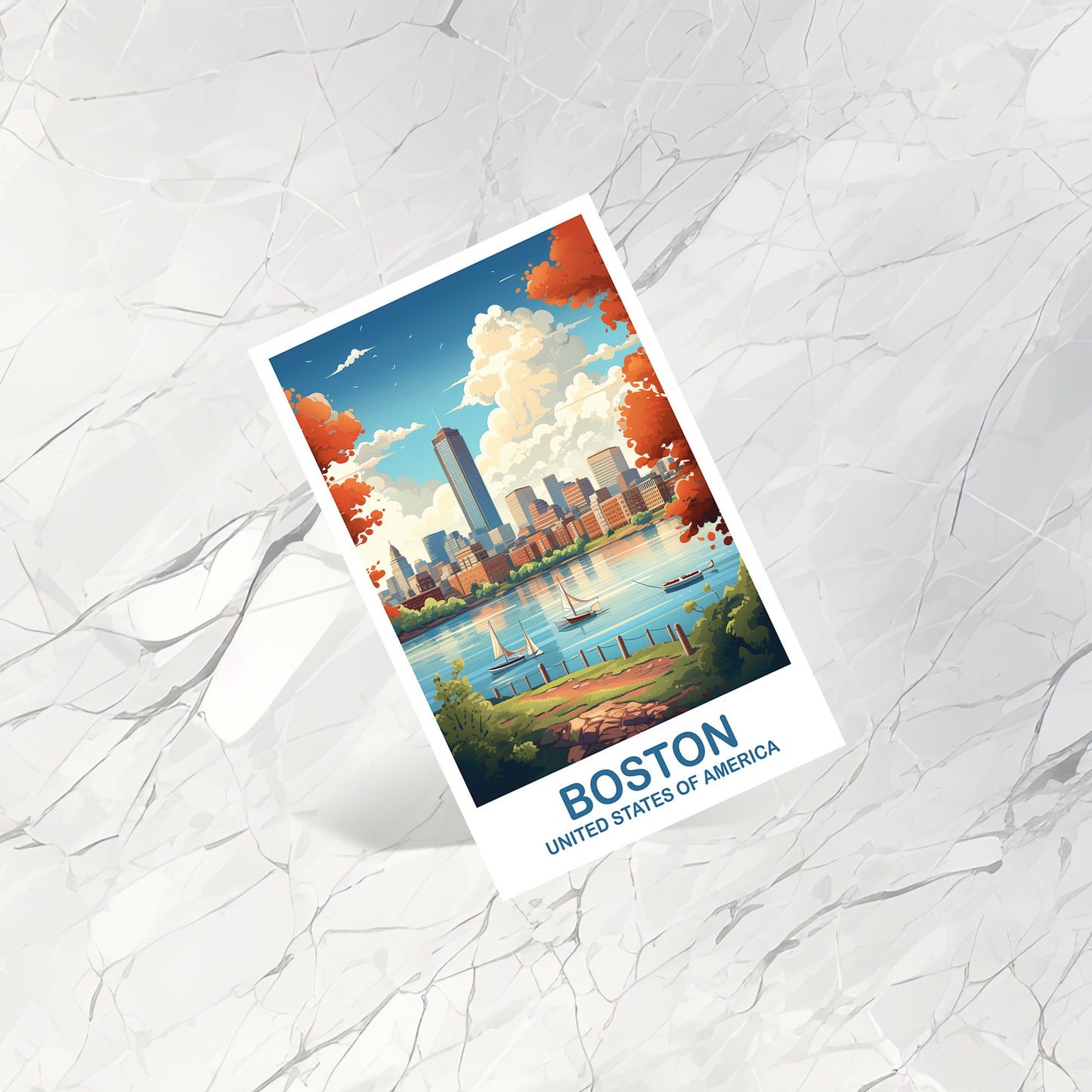 Boston Massachusetts Travel Postcard, Boston Wall Art Postcard, City Skyline, Boston Travel Art, Boston Travel Postcard | T2NA_MABO2_P