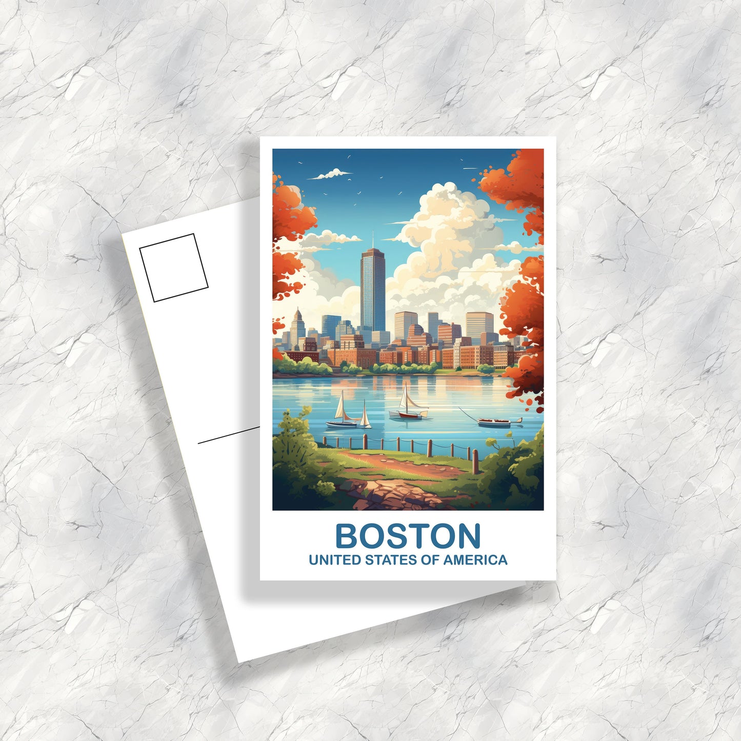 Boston Massachusetts Travel Postcard, Boston Wall Art Postcard, City Skyline, Boston Travel Art, Boston Travel Postcard | T2NA_MABO2_P