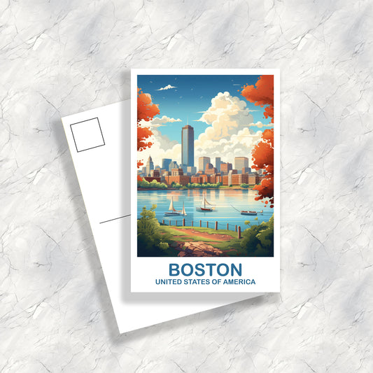 Boston Massachusetts Travel Postcard, Boston Wall Art Postcard, City Skyline, Boston Travel Art, Boston Travel Postcard | T2NA_MABO2_P