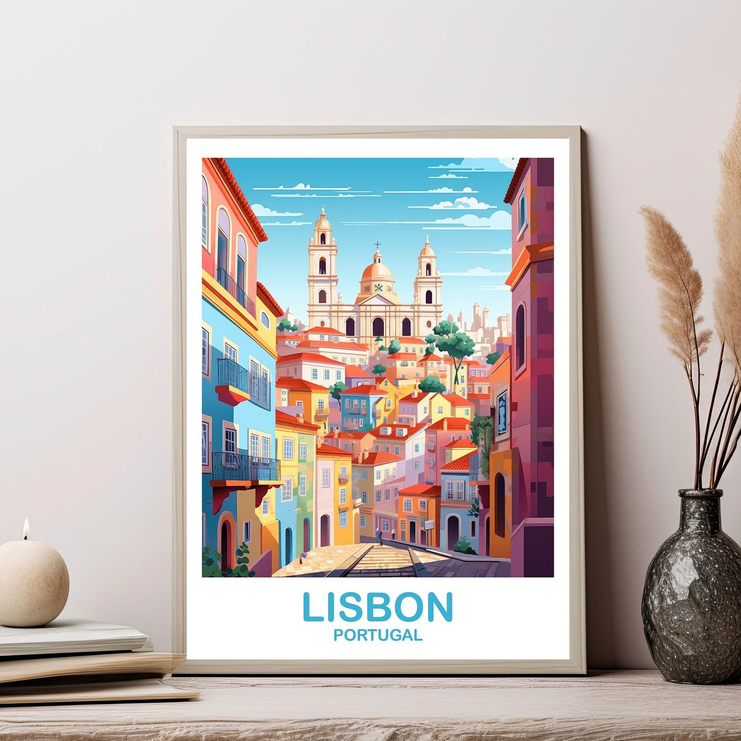 Lisbon Travel Wall Art, Portugal Travel Art, Lisbon Wall Art Poster, Europe Travel Art Poster City Skyline Sunset Wall Art | T2EU_POLI1