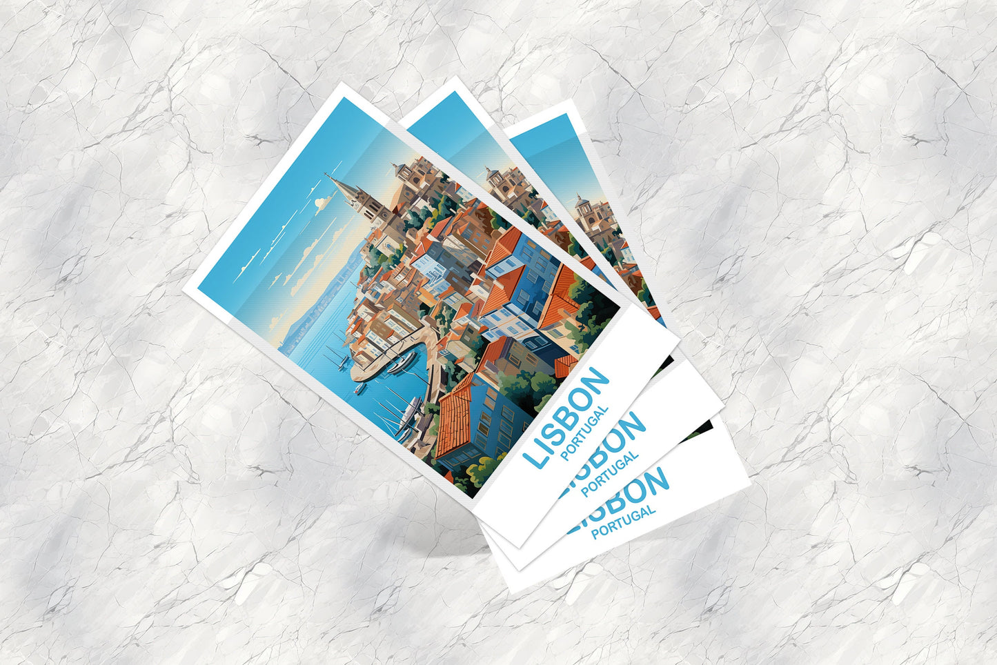 Lisbon Travel Postcard Art, Portugal Travel Art, Lisbon Art Postcard, Europe Travel Art, City Skyline Sunset Wall Art | T2EU_POLI2_P