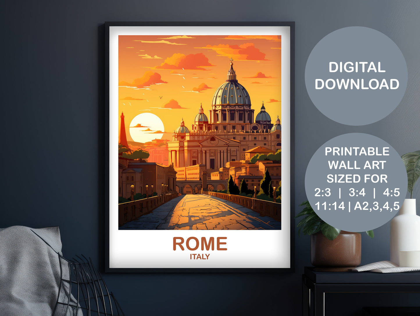 Printable Rome Travel Wall Art, Digital Rome Travel Art, Rome Travel Wall Art, Italy Travel  Art, Rome Digital Download  | DT2EU_ITRO1