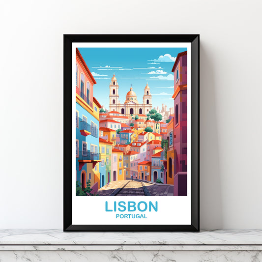Lisbon Travel Wall Art, Digital Portugal Travel Art, Lisbon Wall Art, Printable Europe Travel Art, City Skyline Sunset Art | DT2EU_POLI1