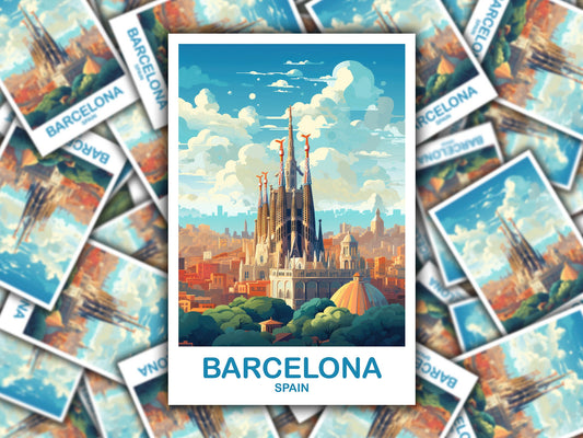 Barcelona Spain Travel Sticker Art, Spain Travel Art, Barcelona Travel Sticker, Spain Travel Art Sticker | T2EU_SPBA1_S
