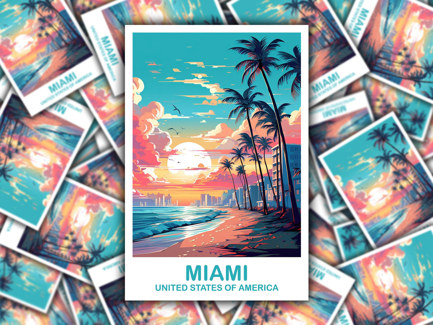 Miami Florida Travel Sticker, Miami Travel Sticker, Florida Art Sticker, City Skyline Art Sticker, Miami Art Sticker | T2NA_FLMI1_S