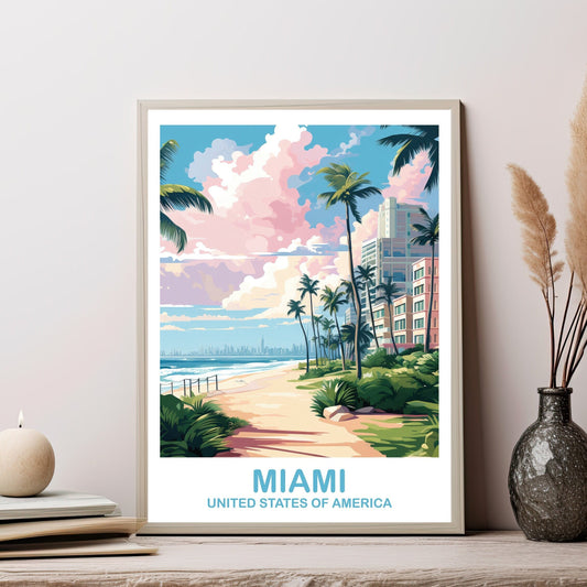Miami Florida Travel Poster Print, Miami Travel Wall Art, Florida Wall Art Poster, City Skyline Wall Art, Miami Wall Art | T2NA_FLMI2