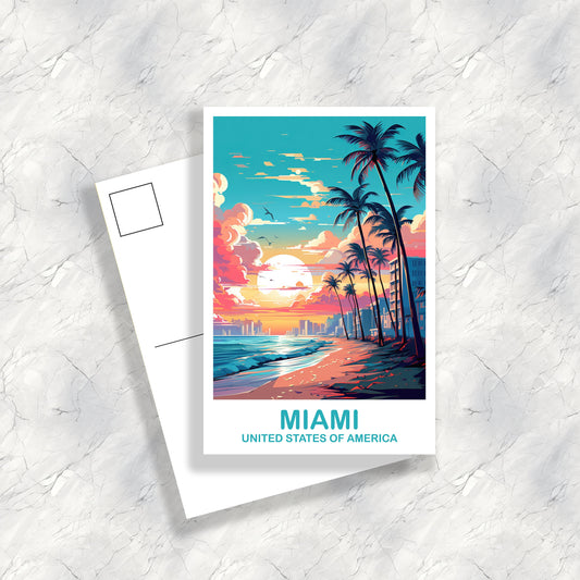 Miami Florida Travel Postcard, Miami Travel Art Postcard, Florida Art Postcard, City Skyline Postcard, Miami Florida Art | T2NA_FLMI1_P
