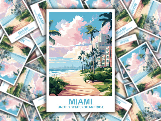 Miami Florida Travel Sticker, Miami Travel Sticker, Florida Art Sticker, City Skyline Art Sticker, Miami Art Sticker | T2NA_FLMI2_S