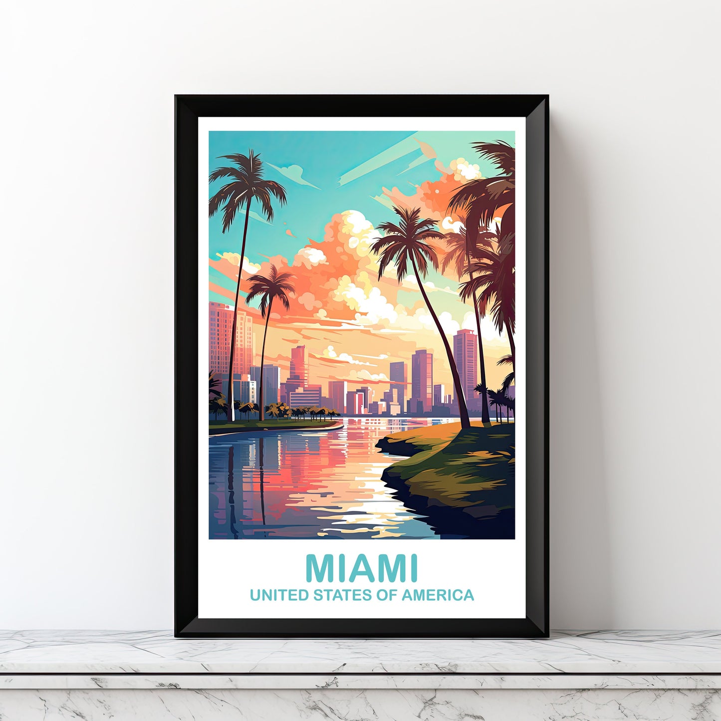 Printable Miami Travel Print, Miami Travel Wall Art, Digital Florida Wall Art, City Skyline Wall Art, Miami Wall Art | DT2NA_FLMI3