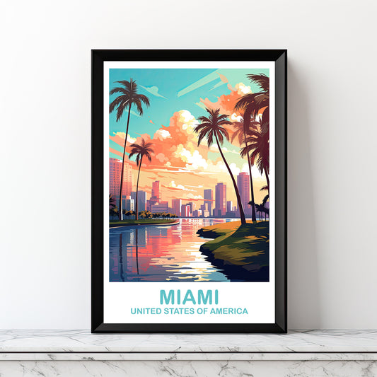 Printable Miami Travel Print, Miami Travel Wall Art, Digital Florida Wall Art, City Skyline Wall Art, Miami Wall Art | DT2NA_FLMI3