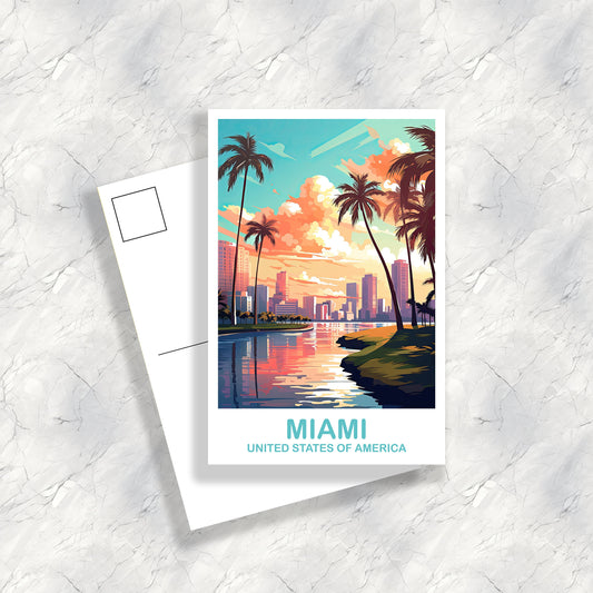 Miami Florida Travel Postcard, Miami Travel Art Postcard, Florida Art Postcard, City Skyline Postcard, Miami Florida Art | T2NA_FLMI3_P