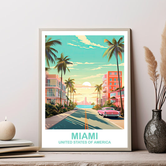 Miami Florida Travel Print, Miami Travel Wall Art, Florida Wall Art Poster, City Skyline Wall Art, Miami Wall Art | T2NA_FLMI4