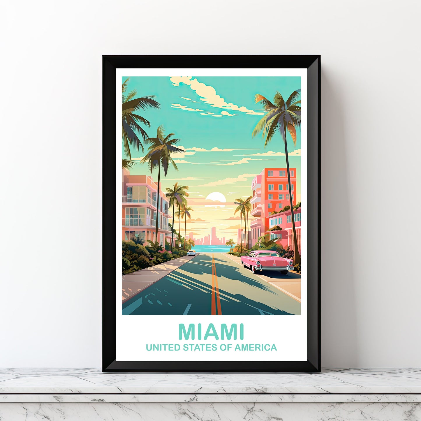 Printable Miami Travel Print, Miami Travel Wall Art, Digital Florida Wall Art, City Skyline Wall Art, Miami Wall Art | DT2NA_FLMI4