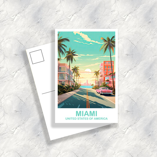 Miami Florida Travel Postcard, Miami Travel Art Postcard, Florida Art Postcard, City Skyline Postcard, Miami Florida Art | T2NA_FLMI4_P