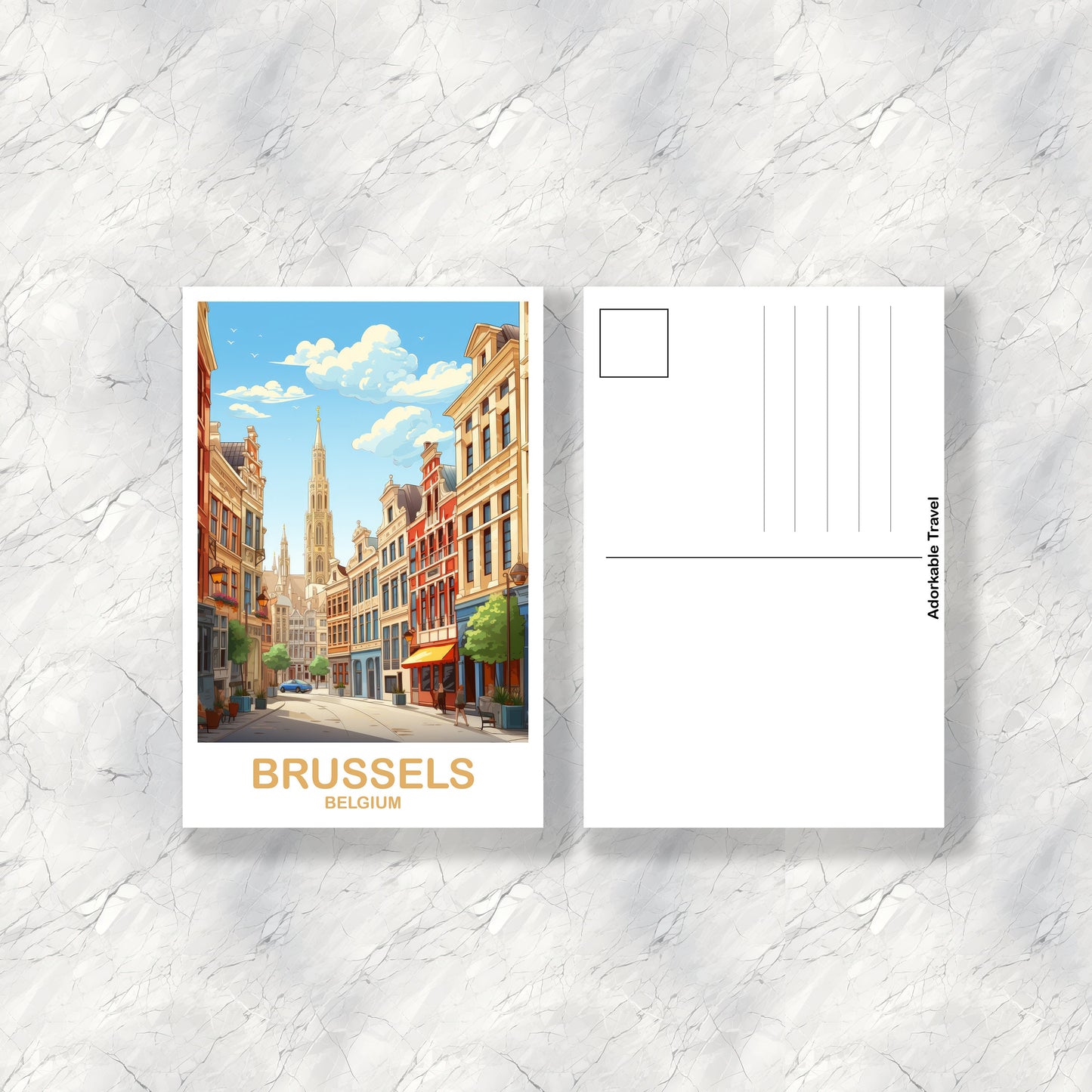 Brussels Travel Art postcard, Belgium Travel Art, Brussels Art Postcard, Belgium Travel Art, Europe Travel Art Postcard | T2EU_BEBR1_P