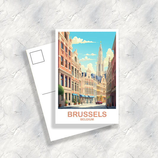 Brussels Travel Art postcard, Belgium Travel Art, Brussels Art Postcard, Belgium Travel Art, Europe Travel Art Postcard | T2EU_BEBR2_P