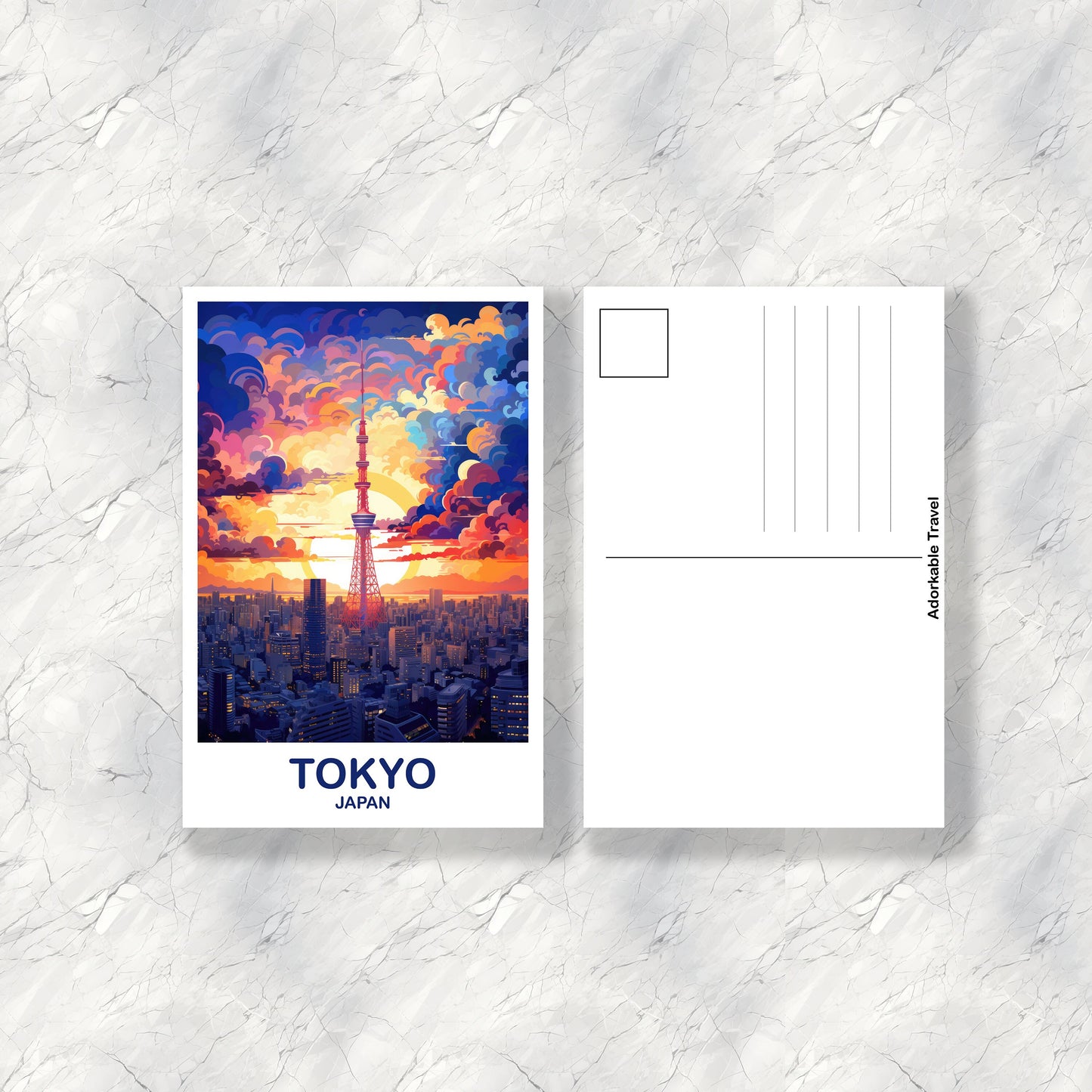 Tokyo Travel Art Postcard, Tokyo Skyline, Japan Wall Art Postcard, City Skyline Postcard, Vibrant Sunset, Travel Postcard | T2AS_JATO1_P