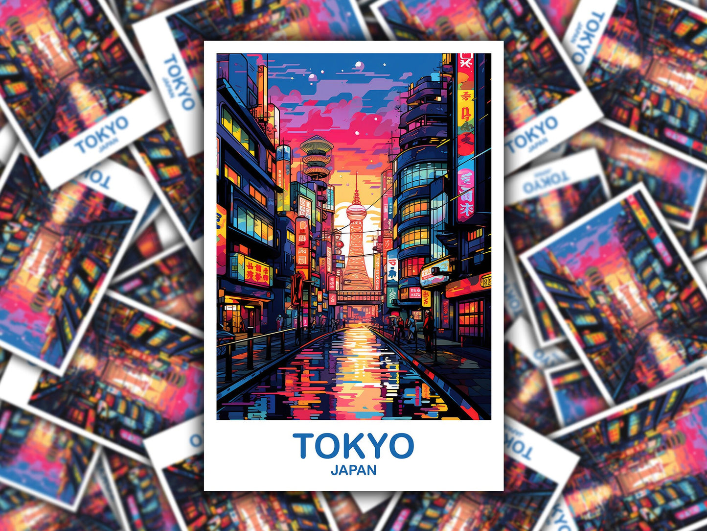 Tokyo Travel Art Sticker, Tokyo Skyline Sticker, Japan Art Sticker, City Skyline Sticker, Vibrant Sunset, Travel Sticker | T2AS_JATO3_S