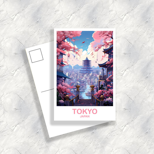Tokyo Travel Art Postcard, Tokyo Skyline, Japan Wall Art Postcard, City Skyline Postcard, Vibrant Sunset, Travel Postcard | T2AS_JATO4_P