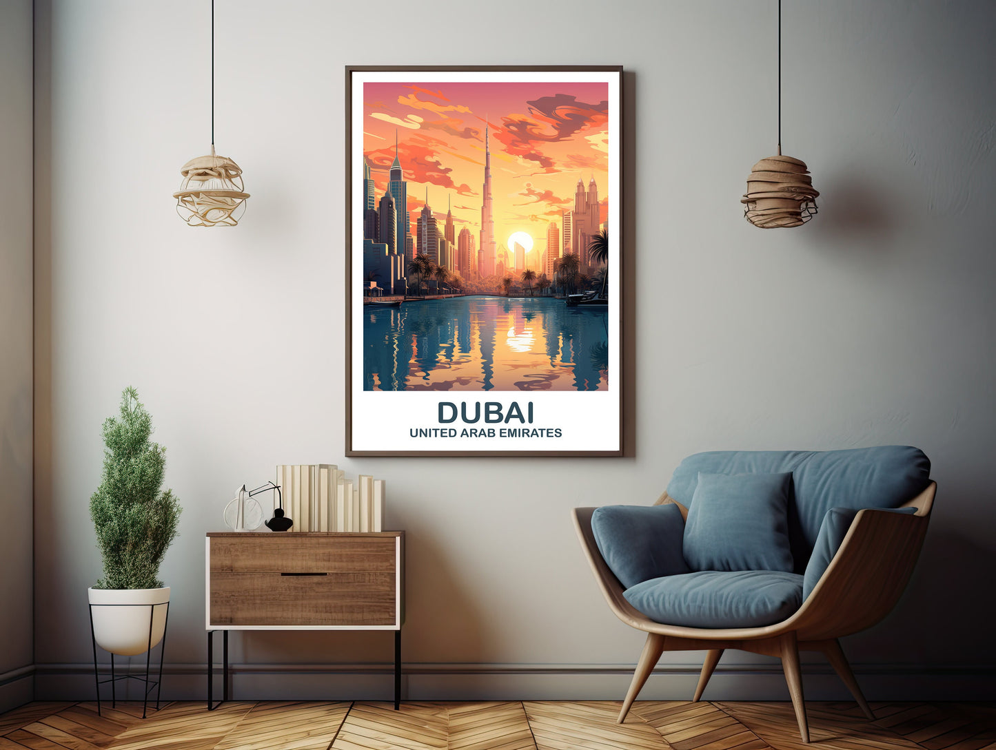 Dubai Travel Wall Art, Dubai Skyline, Dubai Wall Art Poster, City Skyline Wall Art, Vibrant Sunset, Travel Wall Art | T2AS_UAEDU2