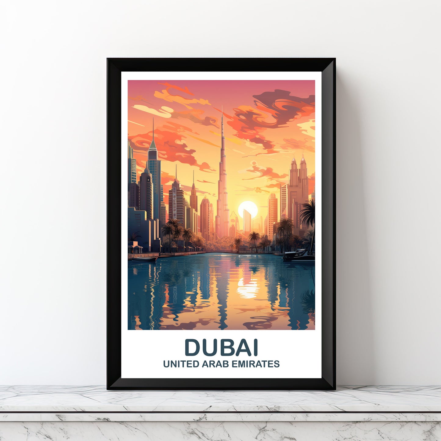 Dubai Travel Wall Art, Dubai Skyline, Dubai Wall Art Poster, City Skyline Wall Art, Vibrant Sunset, Travel Wall Art | T2AS_UAEDU2