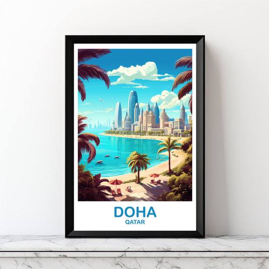 Doha Travel Wall Art, Doha Skyline, Printable Qatar Travel Art, City Skyline Wall Art, Digital Travel Art, Asia Travel Art | DT2AS_QADO1