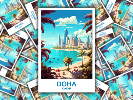 Doha Travel Sticker Art, Doha Skyline, Doha Qatar Art Sticker, City Skyline Art Sticker, Travel Sticker, Asia Travel Art | T2AS_QADO1_S