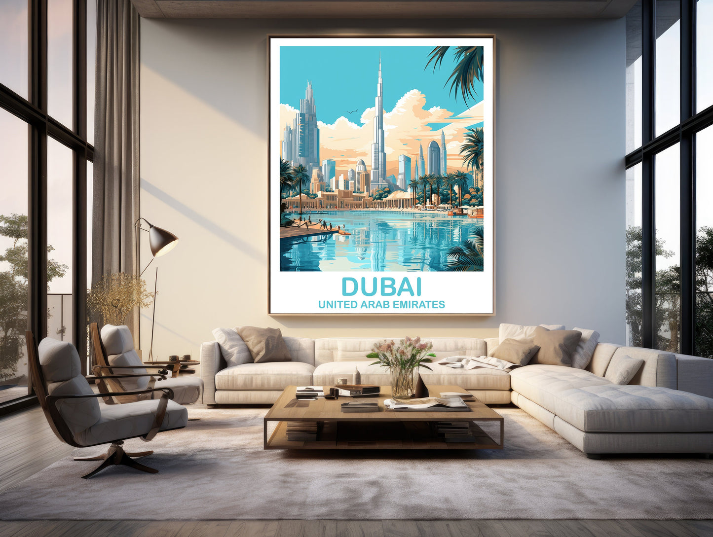 Dubai Travel Wall Art, Dubai Skyline, Dubai Wall Art Poster, City Skyline Wall Art, Vibrant Sunset, Travel Wall Art | T2AS_UAEDU3