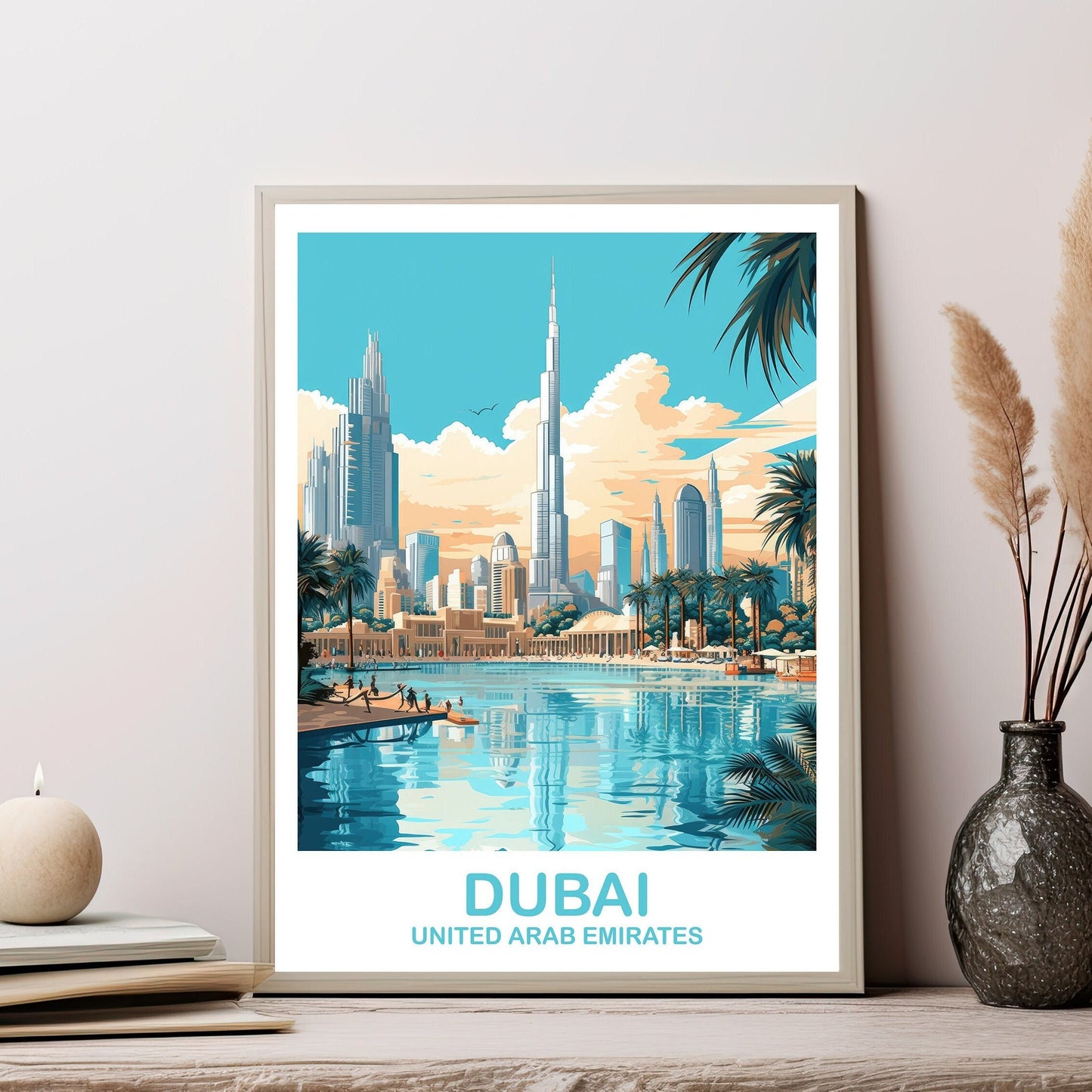 Dubai Travel Wall Art, Dubai Skyline, Dubai Wall Art Poster, City Skyline Wall Art, Vibrant Sunset, Travel Wall Art | T2AS_UAEDU3