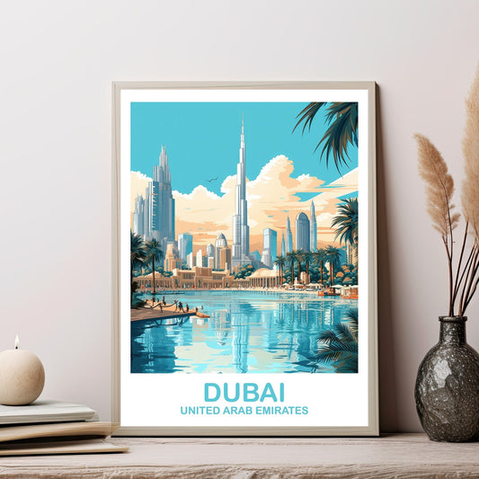 Dubai Travel Wall Art, Dubai Skyline, Dubai Wall Art Poster, City Skyline Wall Art, Vibrant Sunset, Travel Wall Art | T2AS_UAEDU3