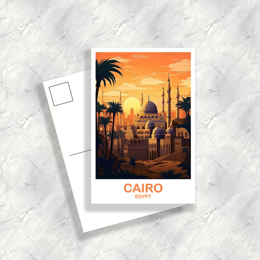 Cairo Travel Postcard Art, Egypt Skyline, Cairo Egypt Art Postcard, City Skyline Art, Travel Art, Africa Postcard Art | T2AF_EGCA2_P