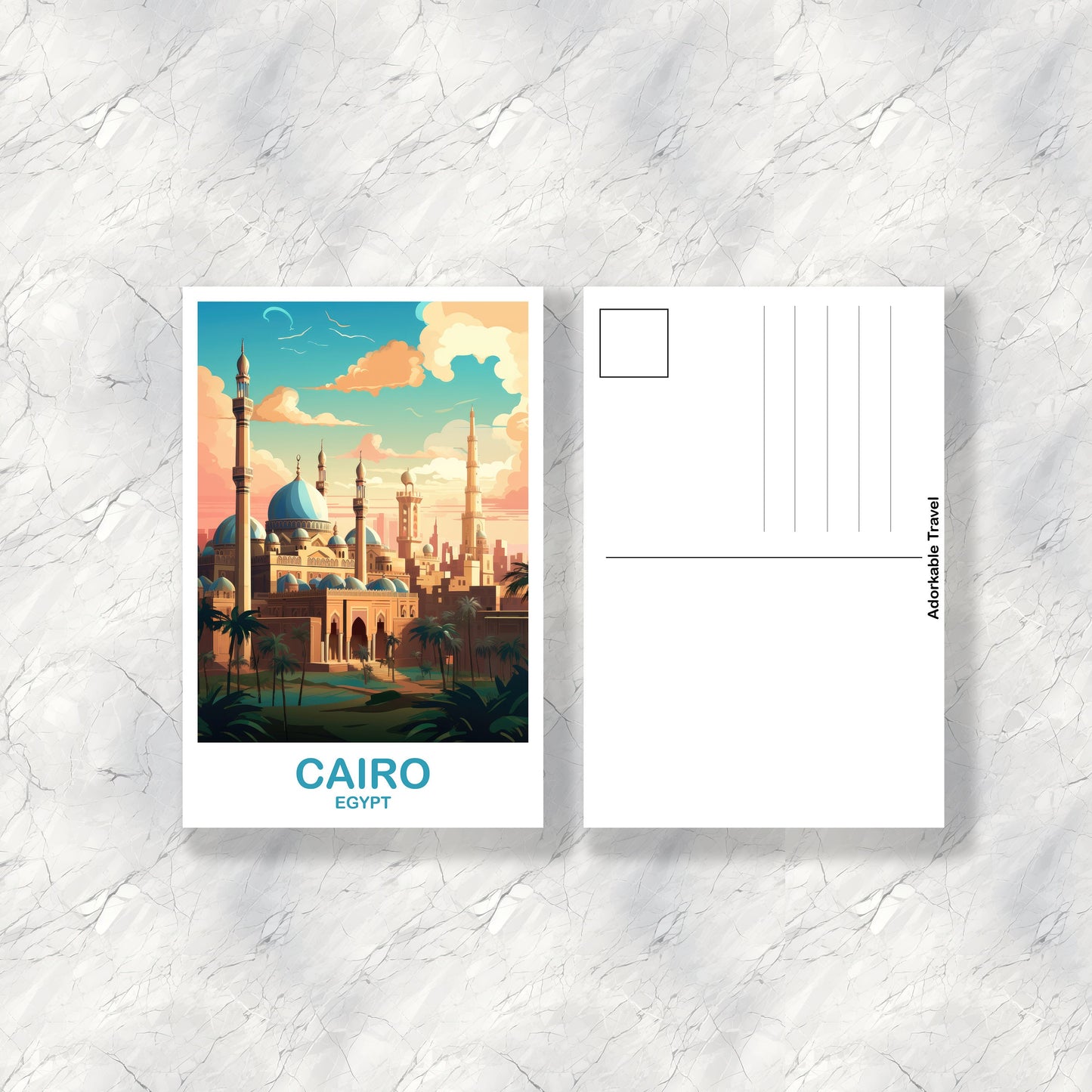 Cairo Travel Postcard Art, Egypt Skyline, Cairo Egypt Art Postcard, City Skyline Art, Travel Art, Africa Postcard Art | T2AF_EGCA4_P