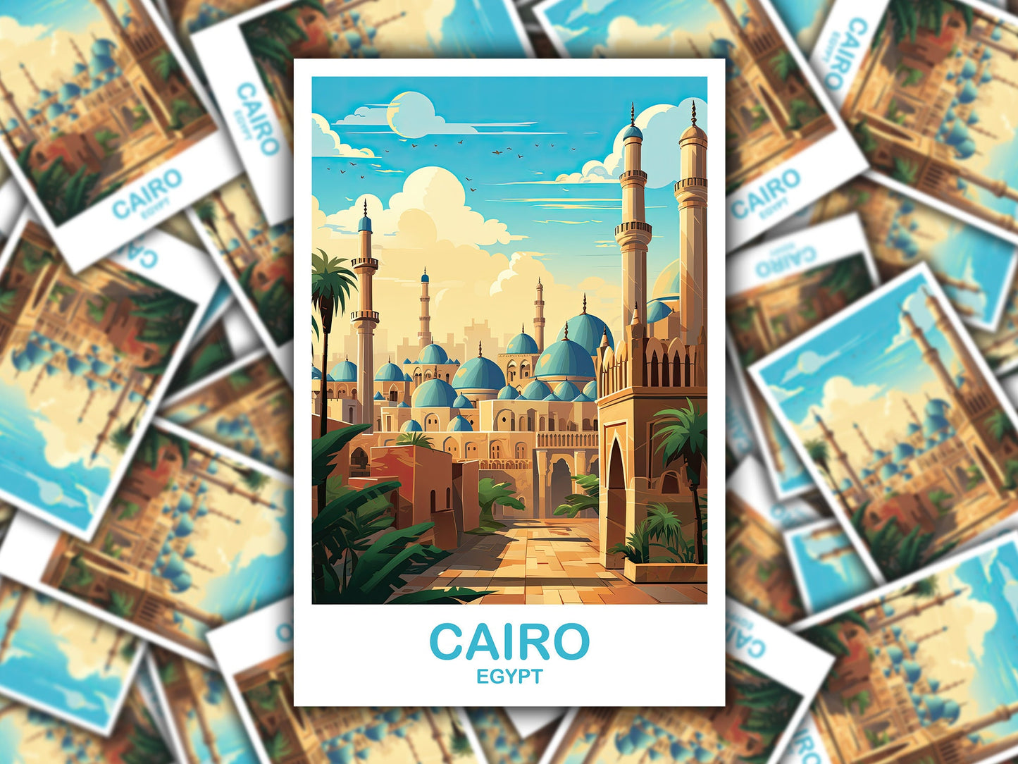 Cairo Travel Sticker Art, Egypt Skyline, Cairo Egypt Sticker Art, City Skyline Wall Art, Travel Art, Africa Travel Sticker | T2AF_EGCA3_S