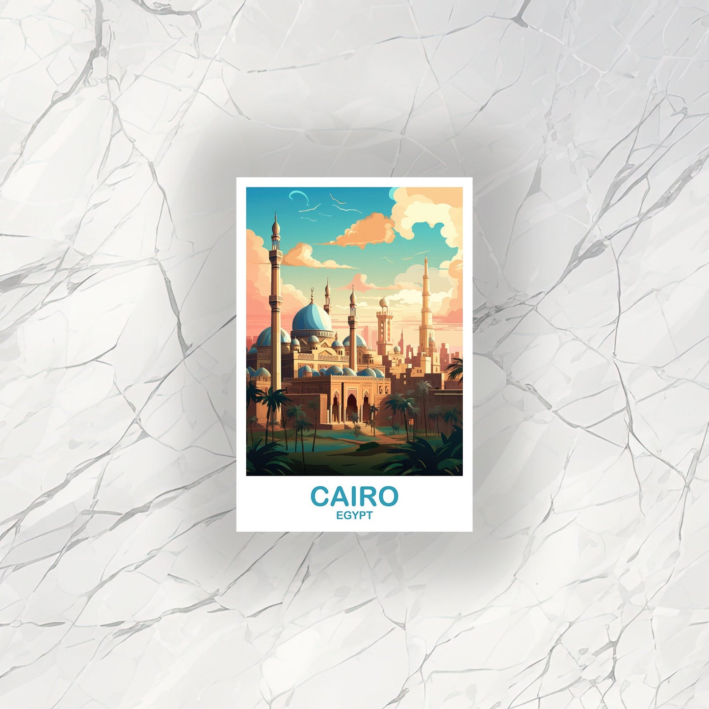 Cairo Travel Sticker Art, Egypt Skyline, Cairo Egypt Sticker Art, City Skyline Wall Art, Travel Art, Africa Travel Sticker | T2AF_EGCA4_S