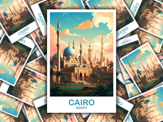 Cairo Travel Sticker Art, Egypt Skyline, Cairo Egypt Sticker Art, City Skyline Wall Art, Travel Art, Africa Travel Sticker | T2AF_EGCA4_S