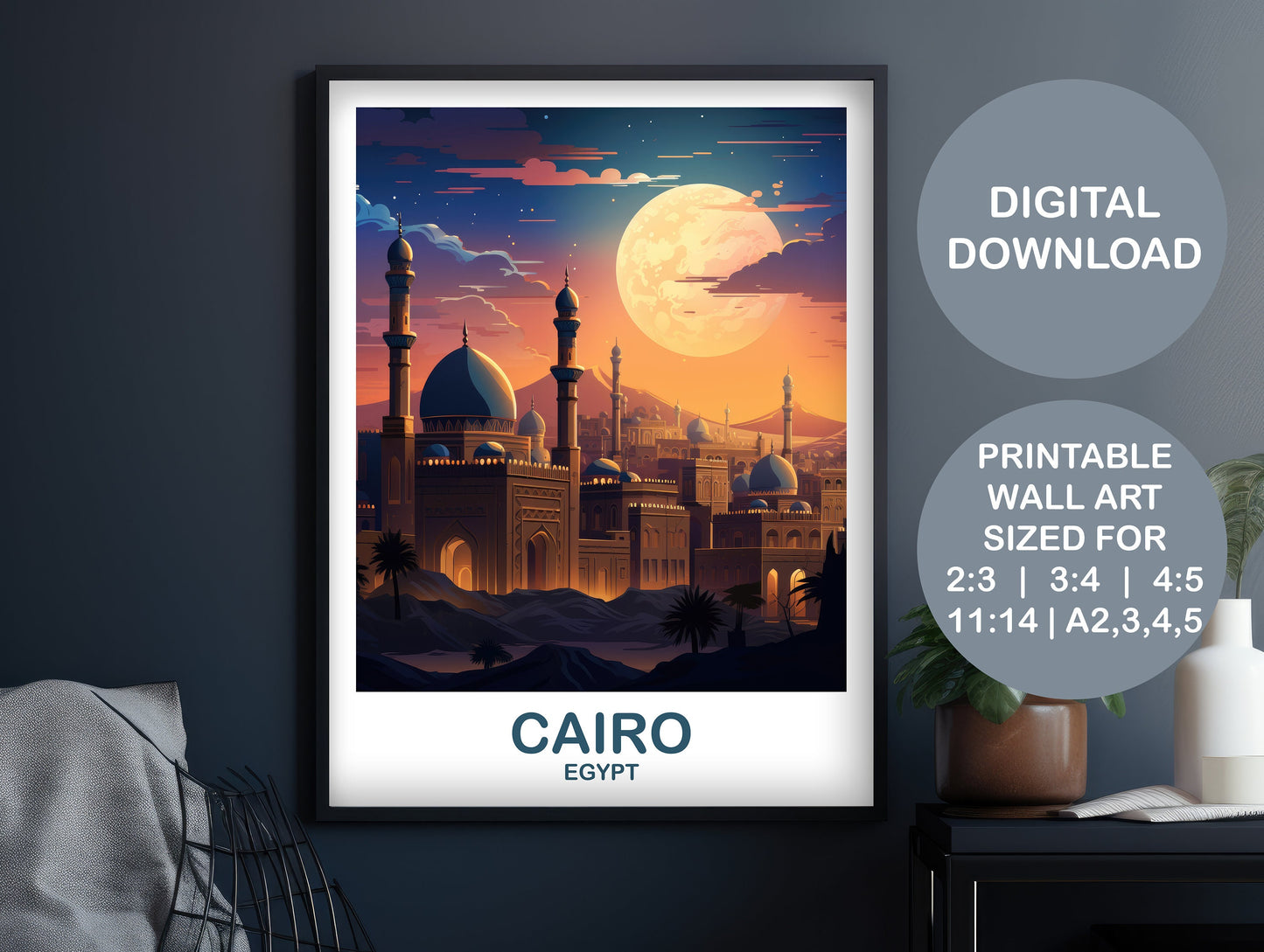 Cairo Travel Wall Art, Egypt Skyline, Digital Cairo Egypt Wall Art, City Skyline Art, Travel Art, Printable Africa Travel Art | DT2AF_EGCA1