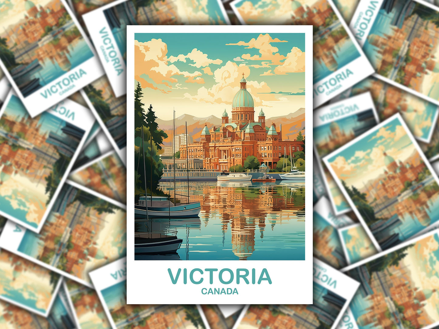 Victoria Travel Art Sticker, BC Travel Sticker Art, Victoria Art Sticker, City Skyline, Canada Travel Sticker | T2NA_BCVI1_S