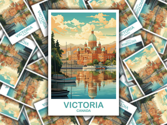 Victoria Travel Art Sticker, BC Travel Sticker Art, Victoria Art Sticker, City Skyline, Canada Travel Sticker | T2NA_BCVI1_S