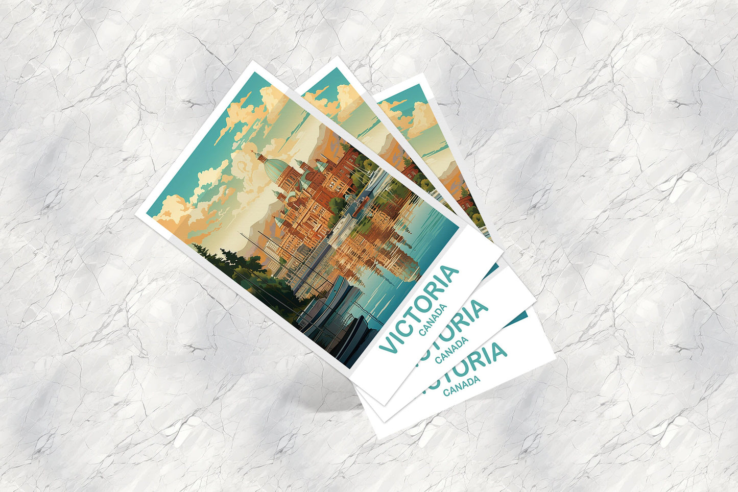 Victoria Travel Art Postcard, BC Travel Art Postcard, Victoria Art, City Skyline Art, British Columbia, Canda Travel Postcard | T2NA_BCVI1_P