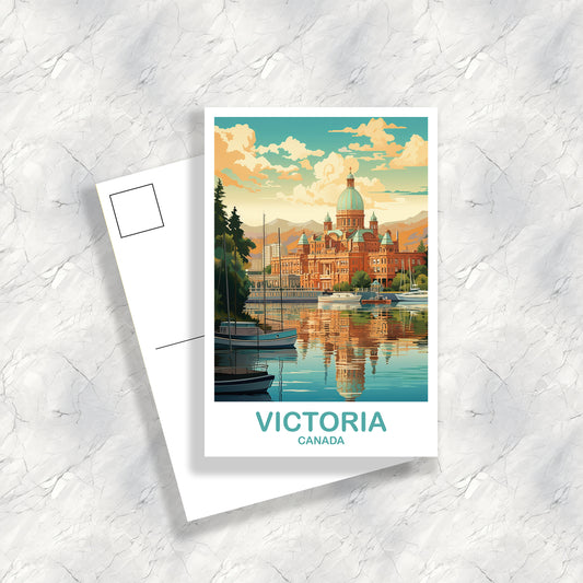 Victoria Travel Art Postcard, BC Travel Art Postcard, Victoria Art, City Skyline Art, British Columbia, Canda Travel Postcard | T2NA_BCVI1_P