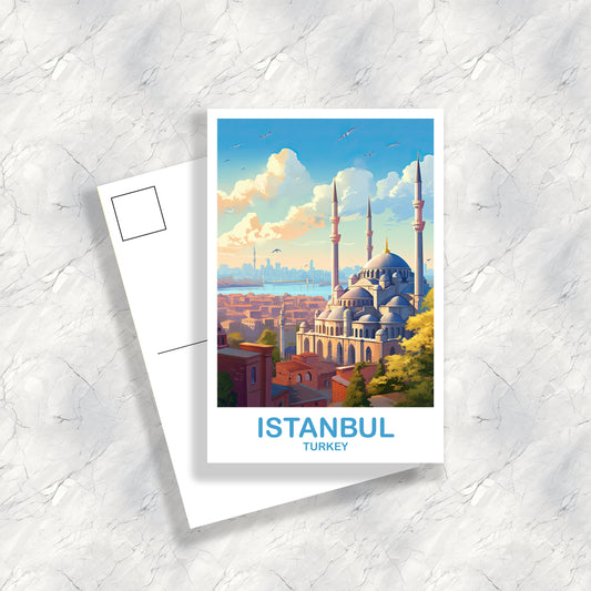 Istanbul Travel Postcard Art, Istanbul Turkey Postcard Art, Turkey Art Postcard, City Skyline Turkey Travel Postcard Art | T2EU_TUIS1_P