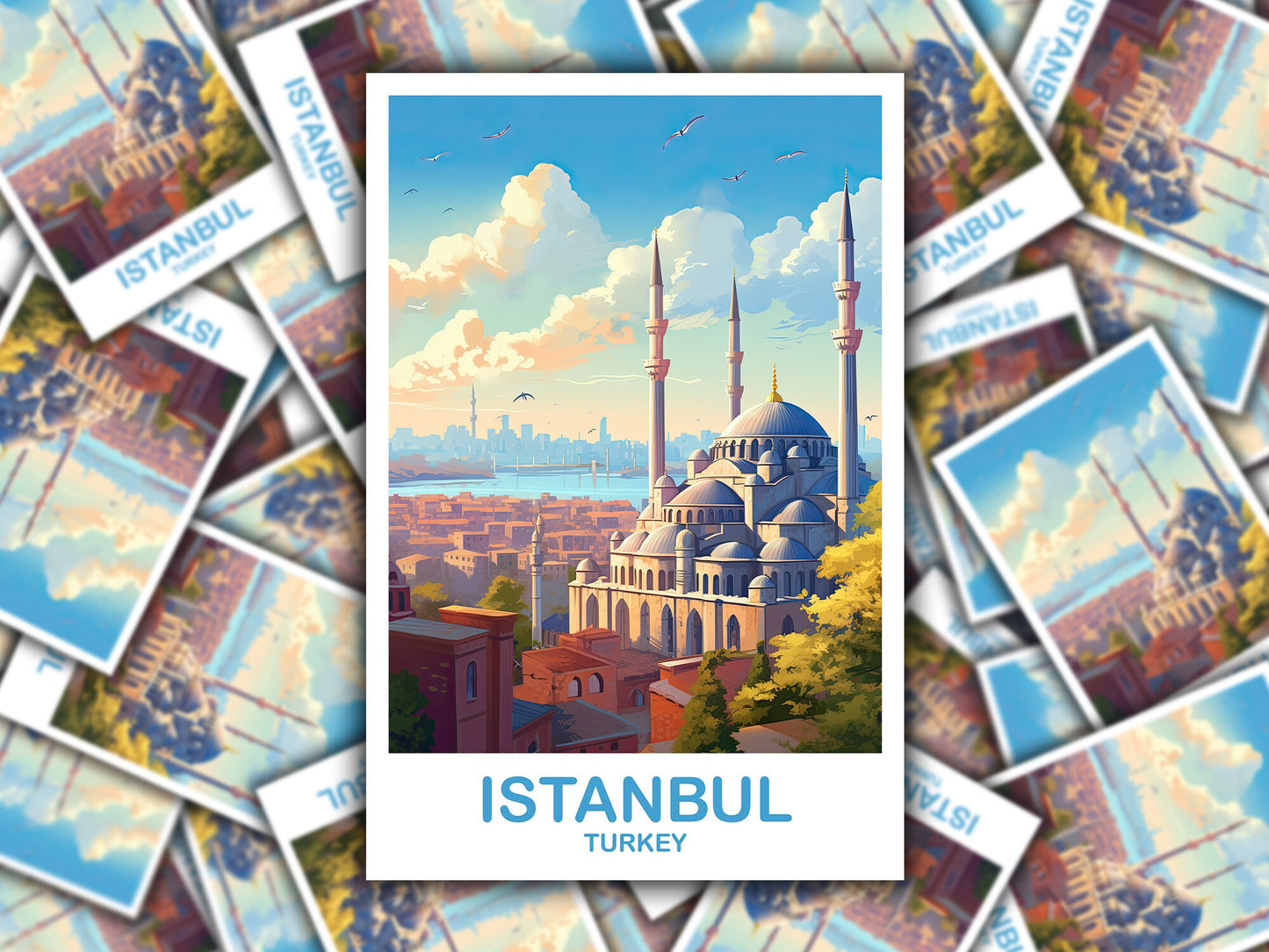 Istanbul Travel Sticker Art, Istanbul Turkey Sticker Art, Turkey Sticker Art, City Skyline Turkey Travel Sticker Art | T2EU_TUIS1_S