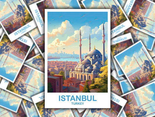 Istanbul Travel Sticker Art, Istanbul Turkey Sticker Art, Turkey Sticker Art, City Skyline Turkey Travel Sticker Art | T2EU_TUIS1_S