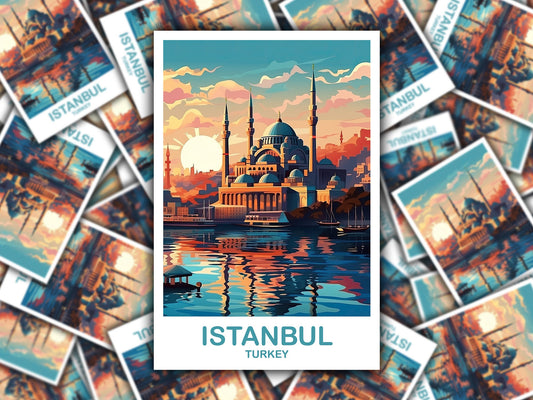 Istanbul Travel Sticker Art, Istanbul Turkey Sticker Art, Turkey Sticker Art, City Skyline Turkey Travel Sticker Art | T2EU_TUIS2_S