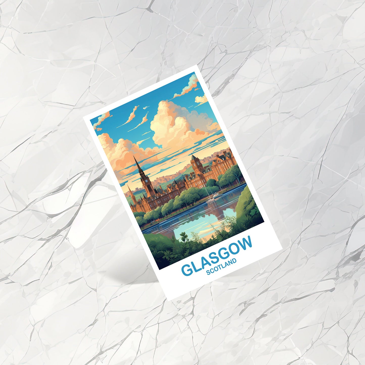 Glasgow Travel Postcard, Glasgow Travel Art, Scotland Postcard, Glasgow Scotland Travel Postcard Art, Travel Postcard | T2EU_SCGL3_P