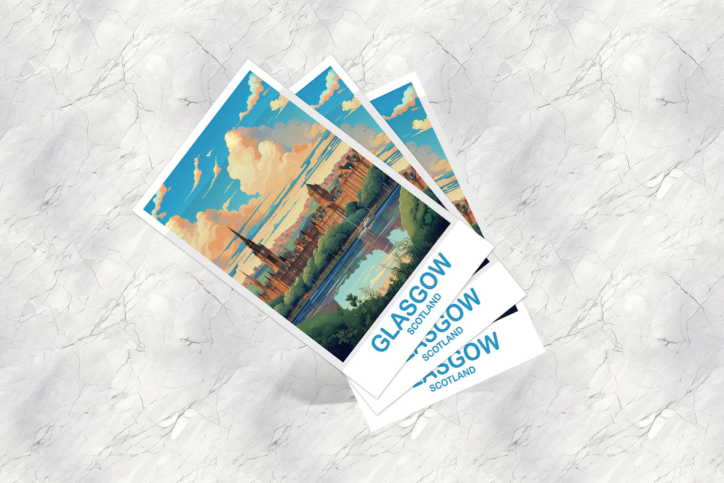 Glasgow Travel Postcard, Glasgow Travel Art, Scotland Postcard, Glasgow Scotland Travel Postcard Art, Travel Postcard | T2EU_SCGL3_P