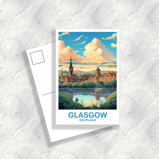 Glasgow Travel Postcard, Glasgow Travel Art, Scotland Postcard, Glasgow Scotland Travel Postcard Art, Travel Postcard | T2EU_SCGL3_P