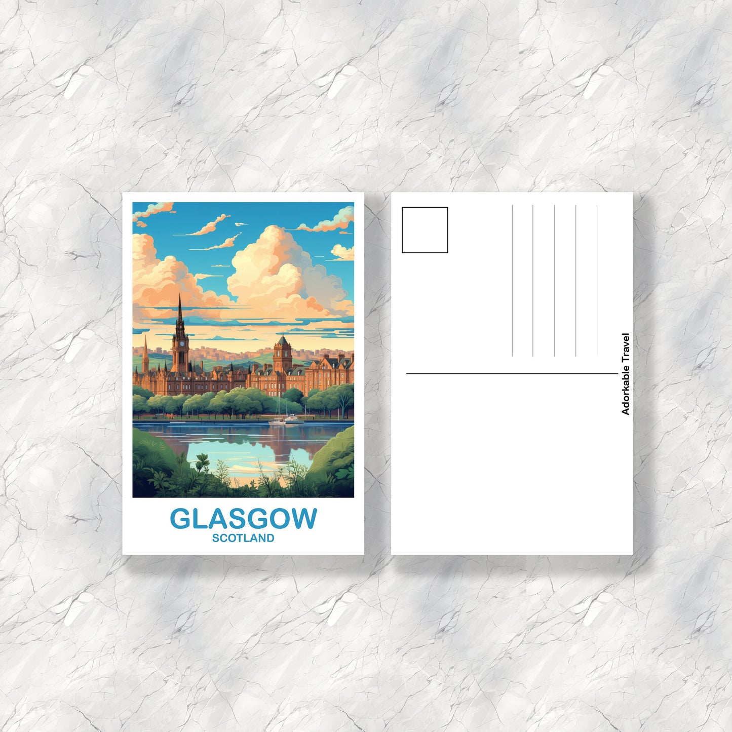 Glasgow Travel Postcard, Glasgow Travel Art, Scotland Postcard, Glasgow Scotland Travel Postcard Art, Travel Postcard | T2EU_SCGL3_P