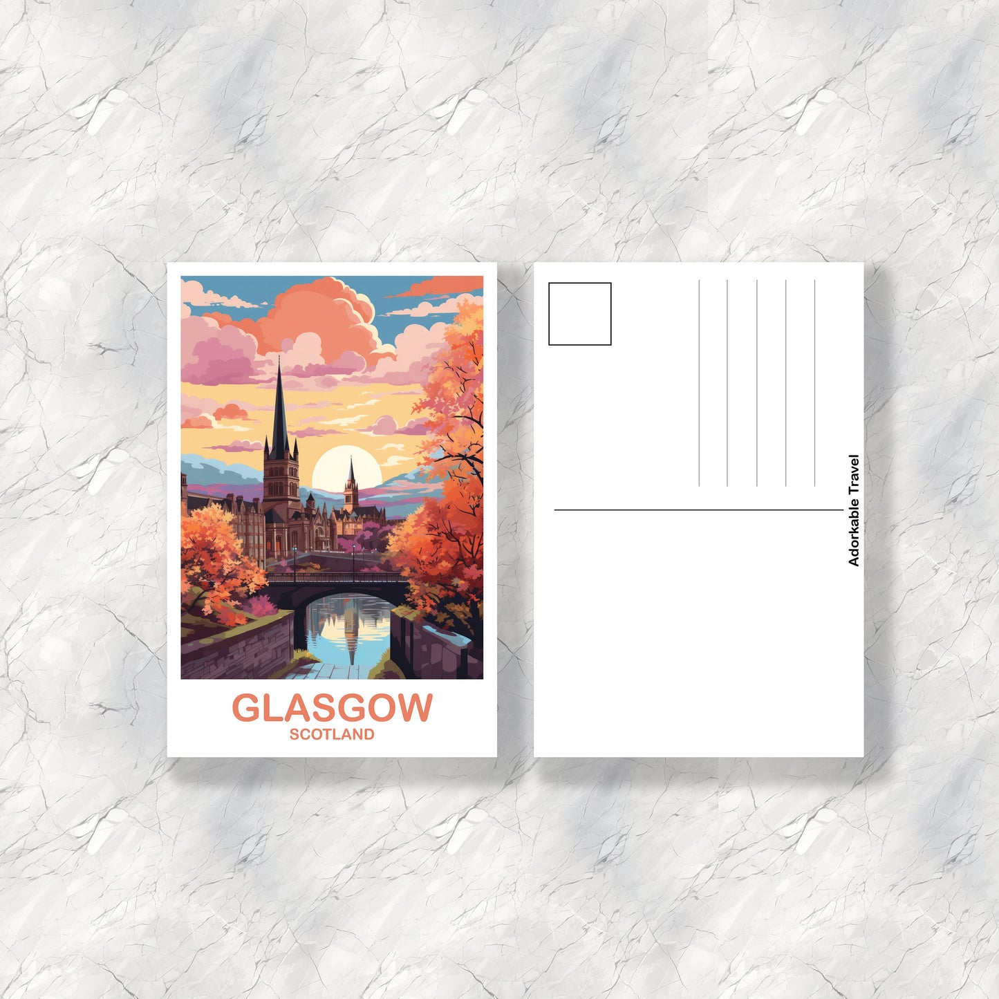 Glasgow Travel Postcard, Glasgow Travel Art, Scotland Postcard, Glasgow Scotland Travel Postcard Art, Travel Postcard | T2EU_SCGL1_P